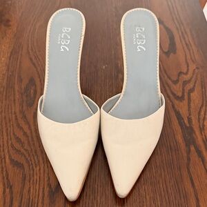 BCBG Cream Pointed-Toe Mules